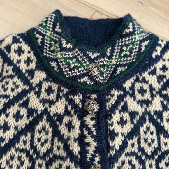 L.L. Bean Blue green & White Nordic Cardigan Sweater wool ski winter Size L - Picture 6 of 6